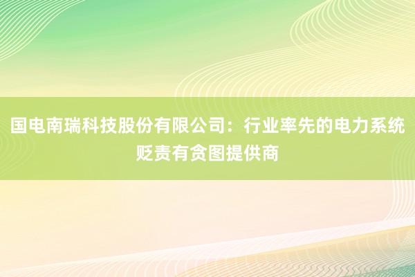 国电南瑞科技股份有限公司：行业率先的电力系统贬责有贪图提供商